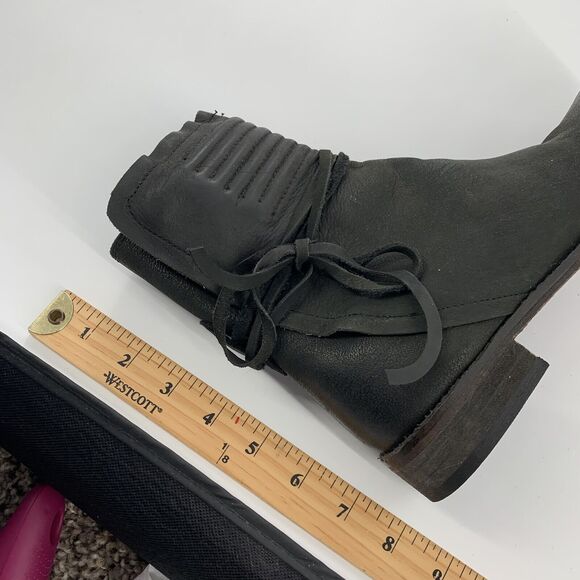 Free People Cambridge Wrap Leather Ankle Boots 37 6.5 Womens Black Low Booties - Picture 8 of 9